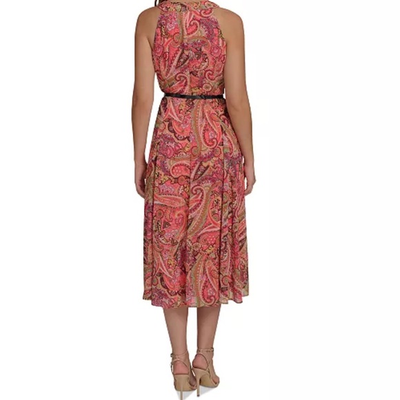 Tommy Hilfiger Ladies  Paisley Print Chiffon Spring Midi  Pink Dress  NWT size 6 - Picture 3 of 5